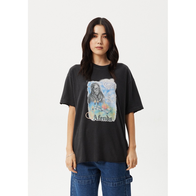 AFENDS Womens Nirvana – Oversized Tee – Stone Black