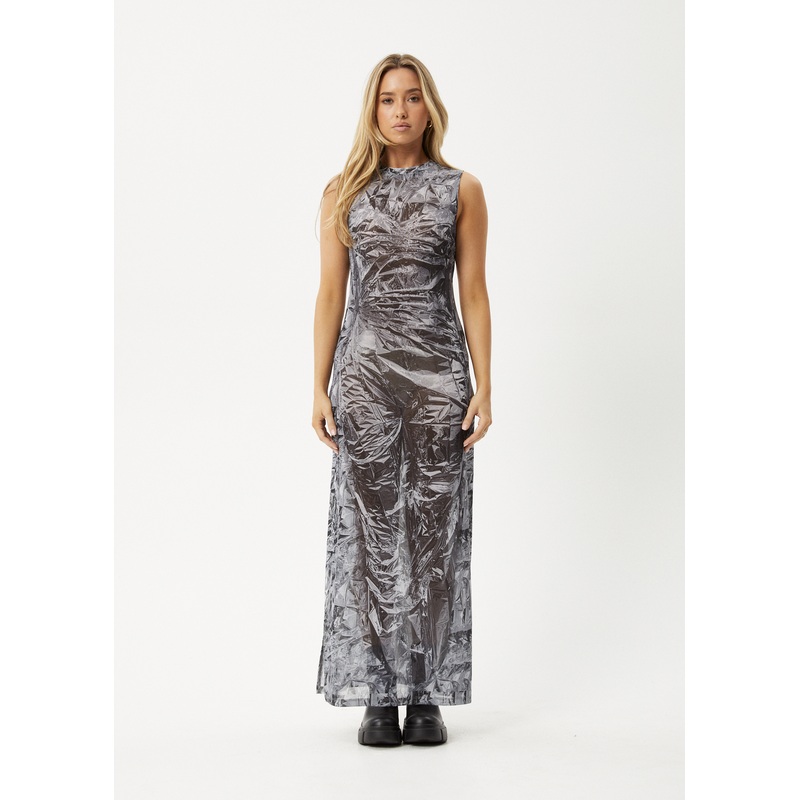 AFENDS Womens Silver Lining – Sheer Dress – Chrome