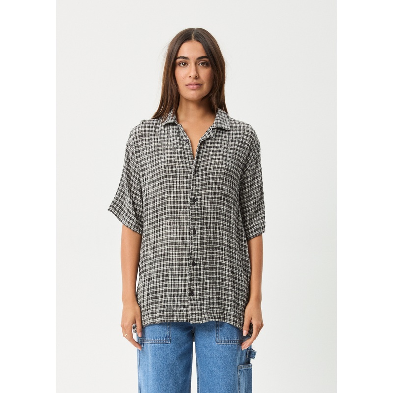 AFENDS Mens Asta – Seersucker Regular Shirt – Steel Check
