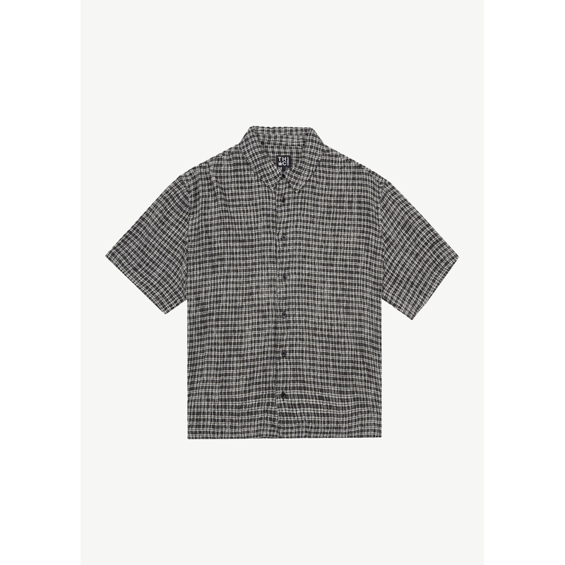 AFENDS Mens Asta – Seersucker Regular Shirt – Steel Check