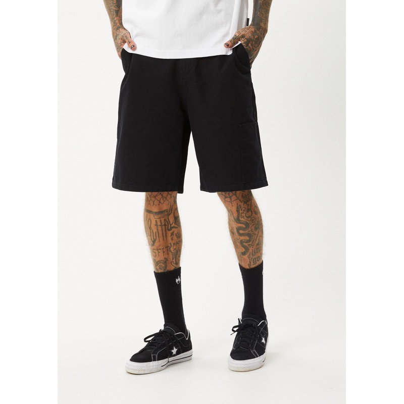 AFENDS Mens Harper – Canvas Workwear Short 22 – Black