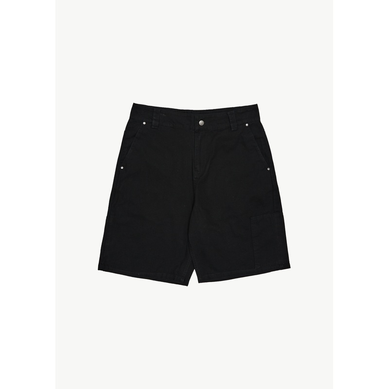 AFENDS Mens Harper – Canvas Workwear Short 22 – Black