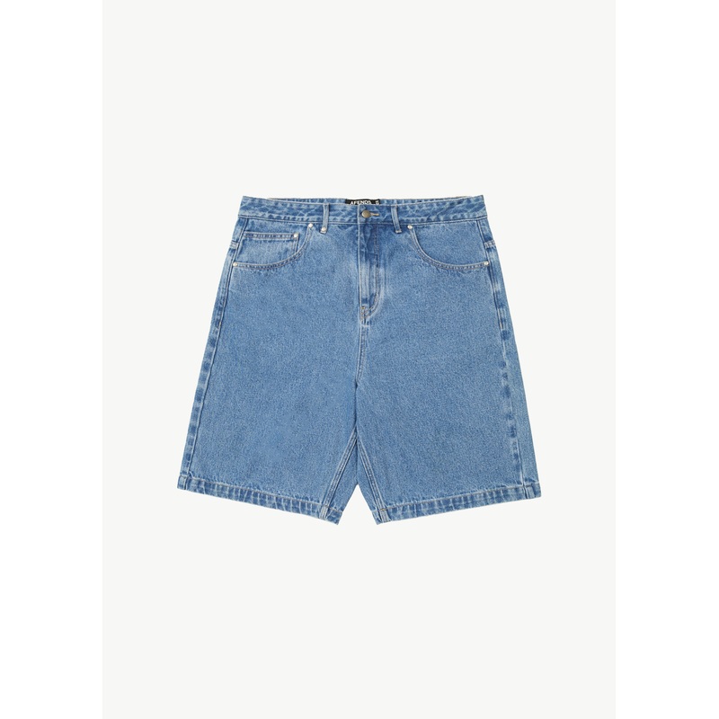 AFENDS Mens Lil C – Denim Baggy Short 22 – Worn Blue