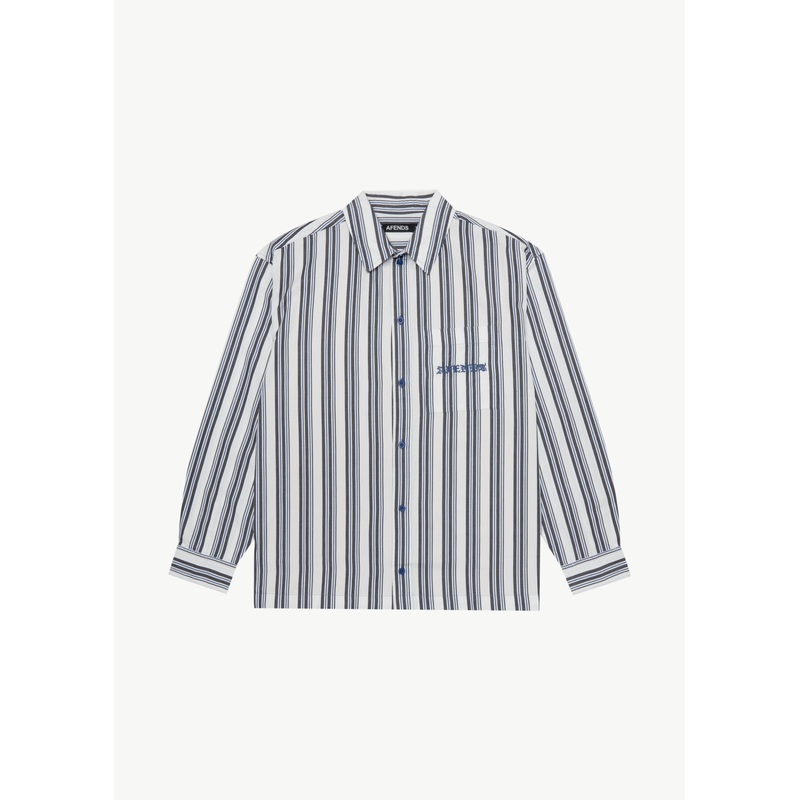 AFENDS Mens Lined Up – Long Sleeve Shirt – White Stripe