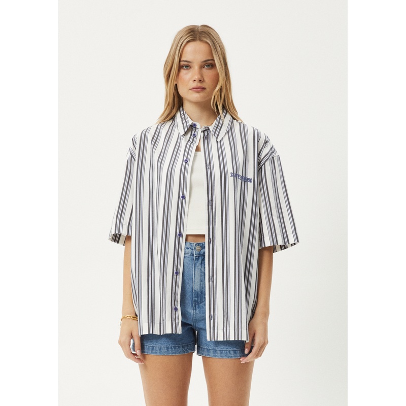 AFENDS Mens Lined Up – Short Sleeve Shirt – White Stripe