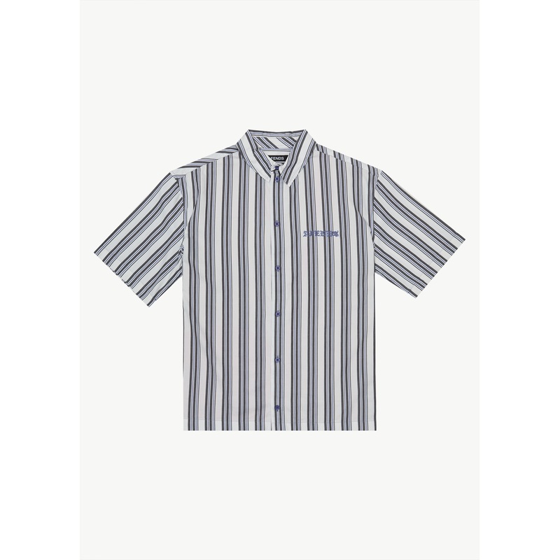 AFENDS Mens Lined Up – Short Sleeve Shirt – White Stripe