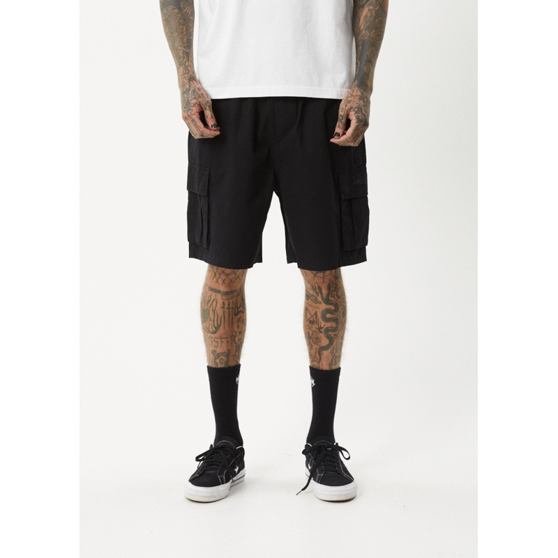 AFENDS Mens Ninety Eights Cargo – Oversized Cargo Short 20 – Black