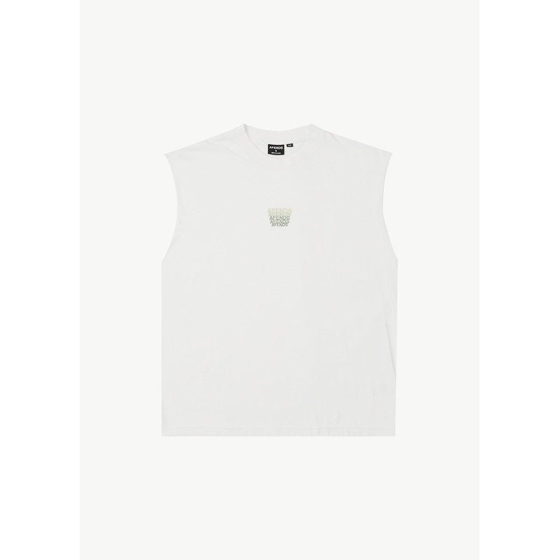AFENDS Mens Repeat – Sleeveless Tee – White