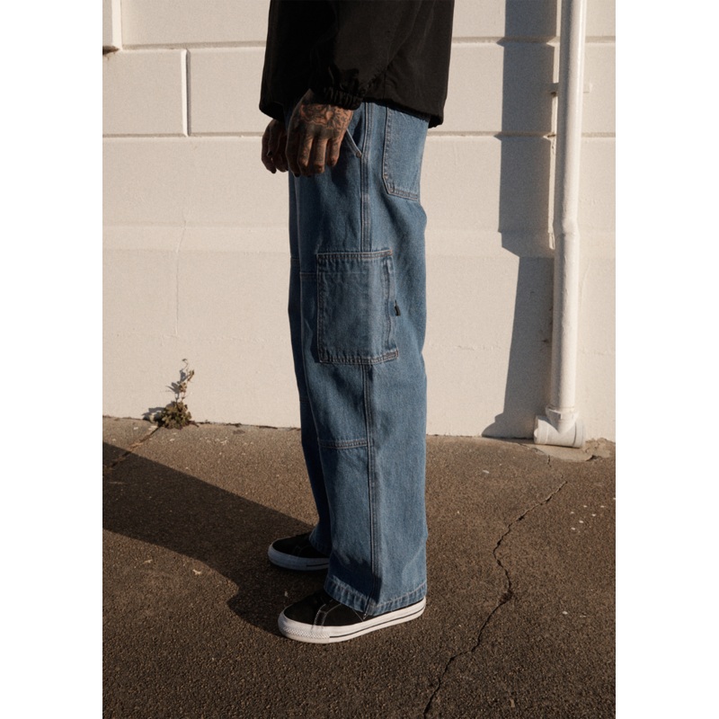 AFENDS Mens Richmond – Denim Workwear Jean – Worn Blue