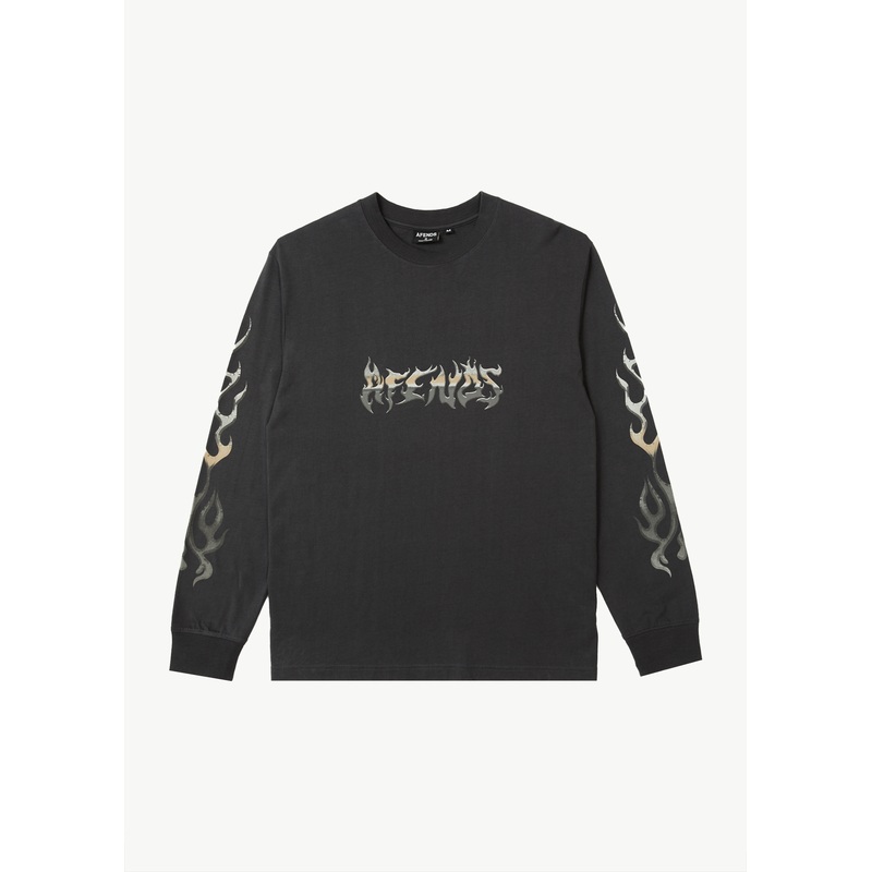 AFENDS Mens Scorched – Long Sleeve Tee – Charcoal