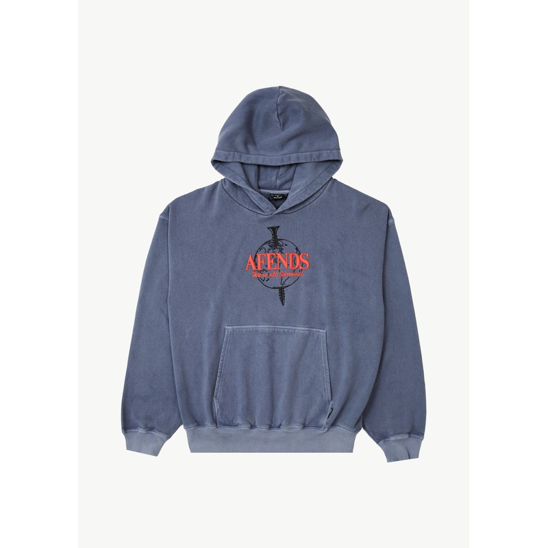 AFENDS Mens Screwed – Boxy Hoodie – Washed Marlin