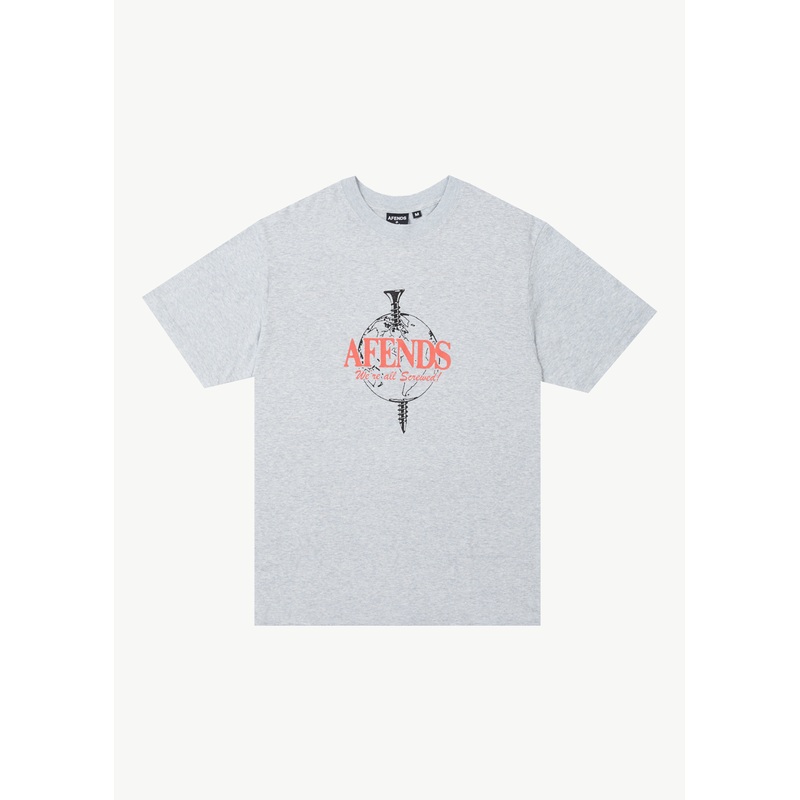 AFENDS Mens Screwed – Retro Tee – Shadow Grey Marle