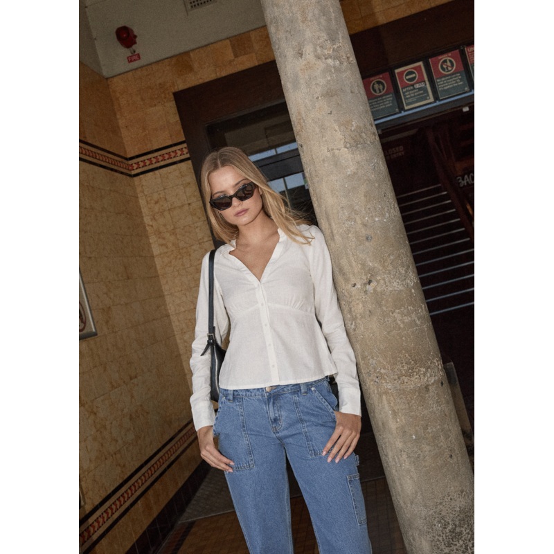 AFENDS Womens Archive – Long Sleeve Shirt – White