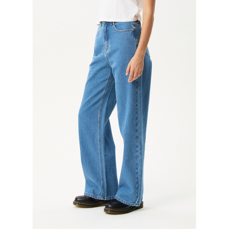 AFENDS Womens Bella – Denim Wide Leg Baggy Jean – Worn Blue