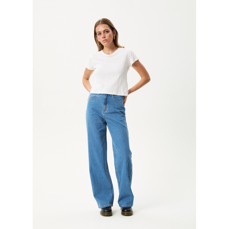AFENDS Womens Bella – Denim Wide Leg Baggy Jean – Worn Blue