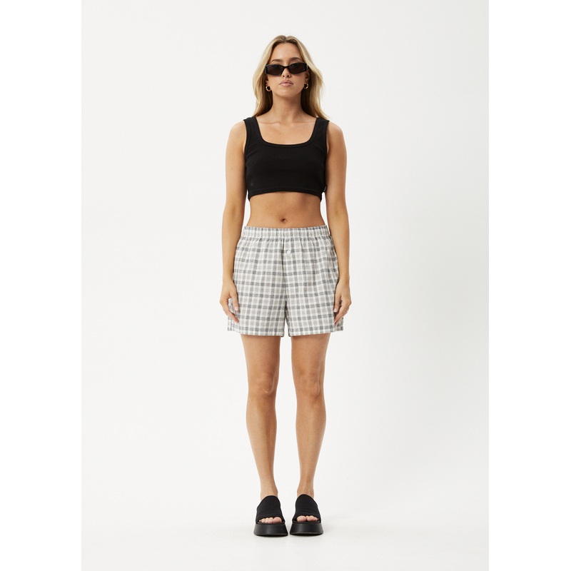 AFENDS Womens Leo – Seersucker Boxer Short – Black / White