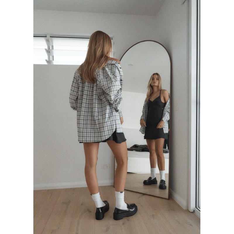 AFENDS Womens Leo – Seersucker Check Shirt – Black / White