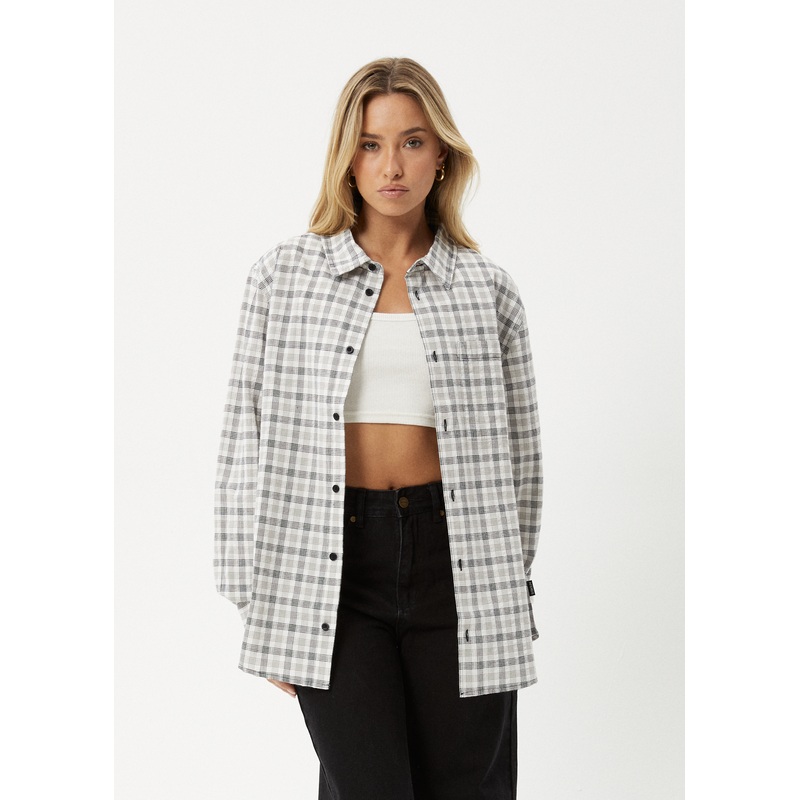AFENDS Womens Leo – Seersucker Check Shirt – Black / White
