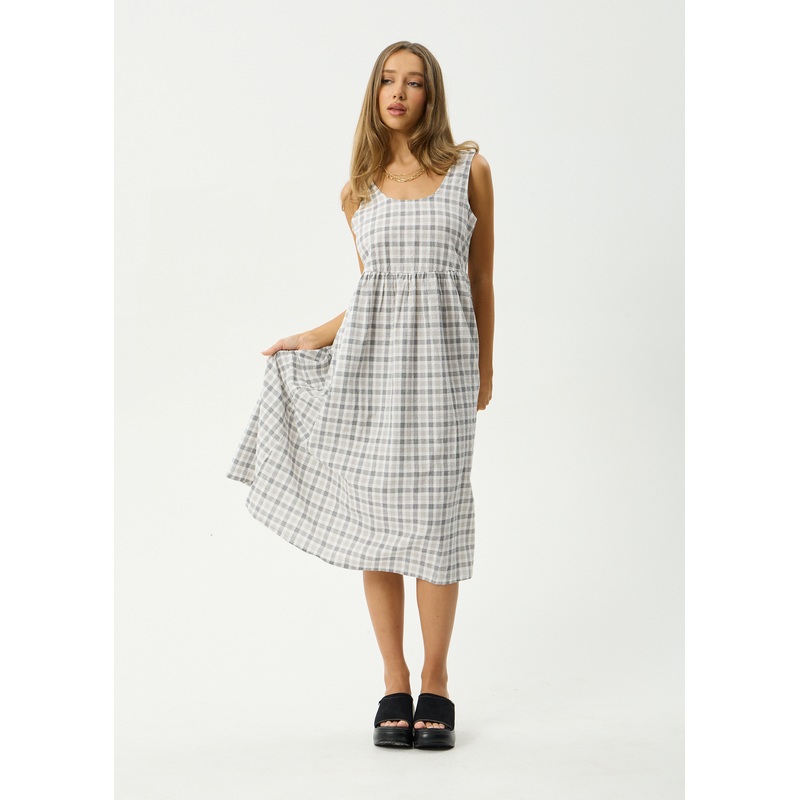 AFENDS Womens Leo – Seersucker Midi Dress – Black / White