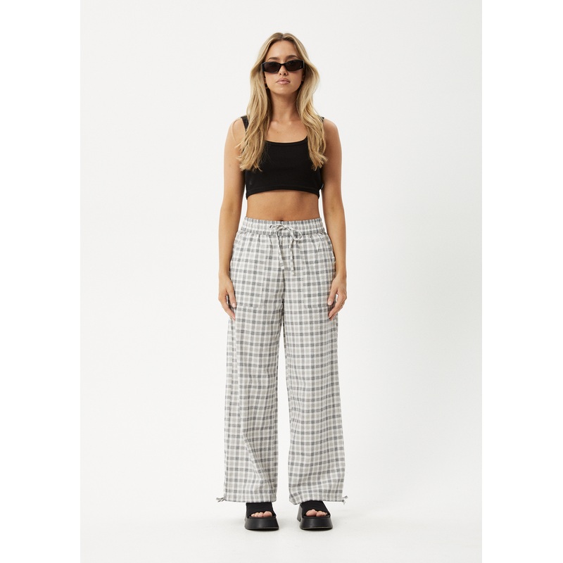 AFENDS Womens Leo – Seersucker Wide Leg Pant – Black / White