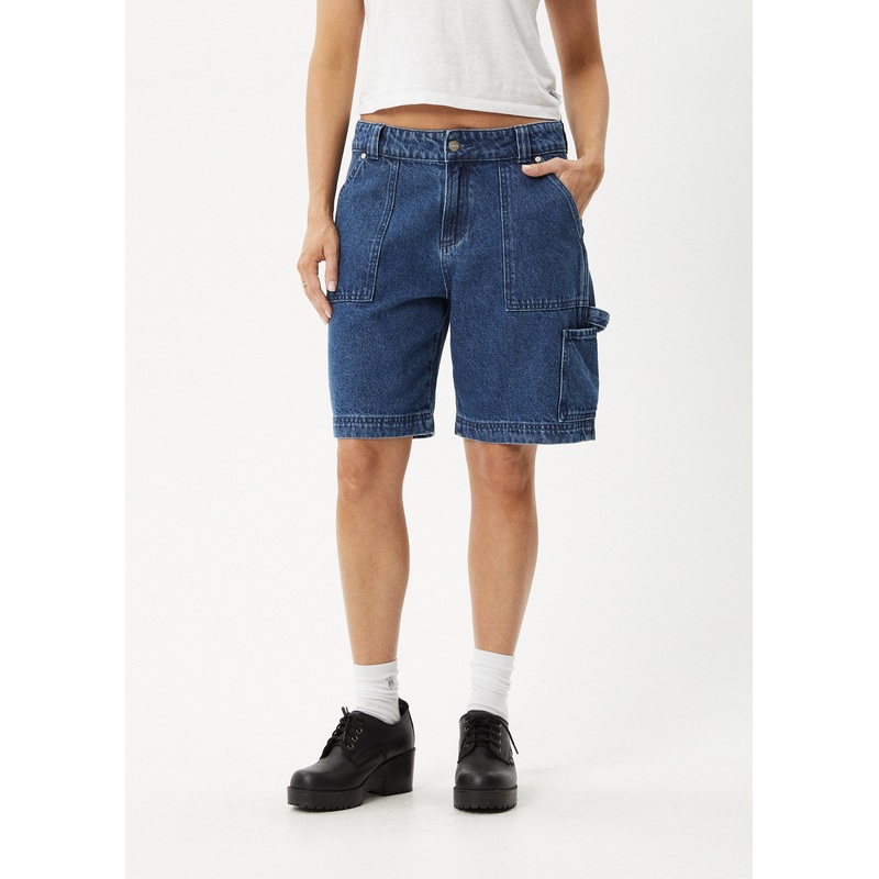AFENDS Womens Mika – Denim Workwear Short – Authentic Blue