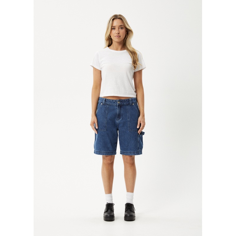 AFENDS Womens Mika – Denim Workwear Short – Authentic Blue