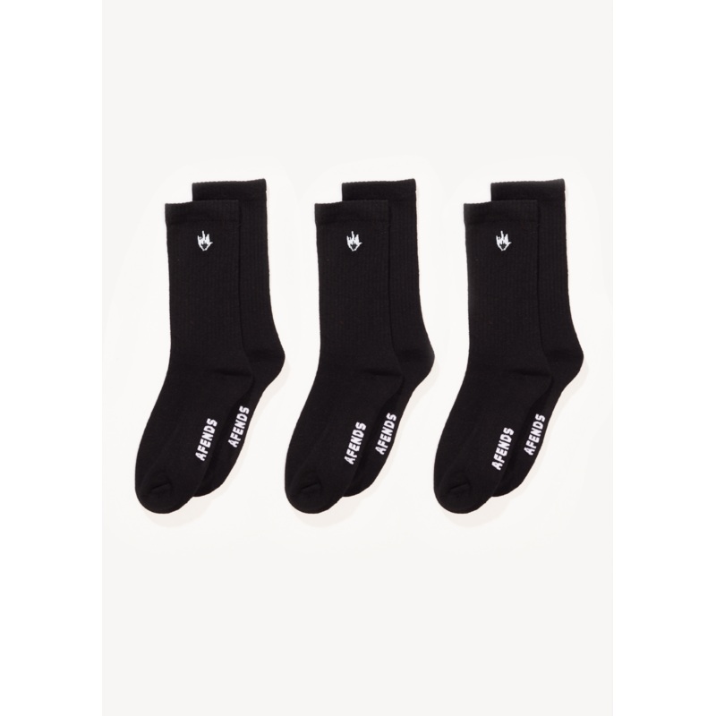 AFENDS Mens Flame – Socks Three Pack – Black