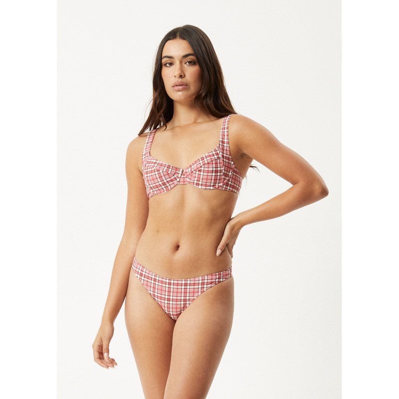 AFENDS Womens Check Out – Bikini Top – Red Check