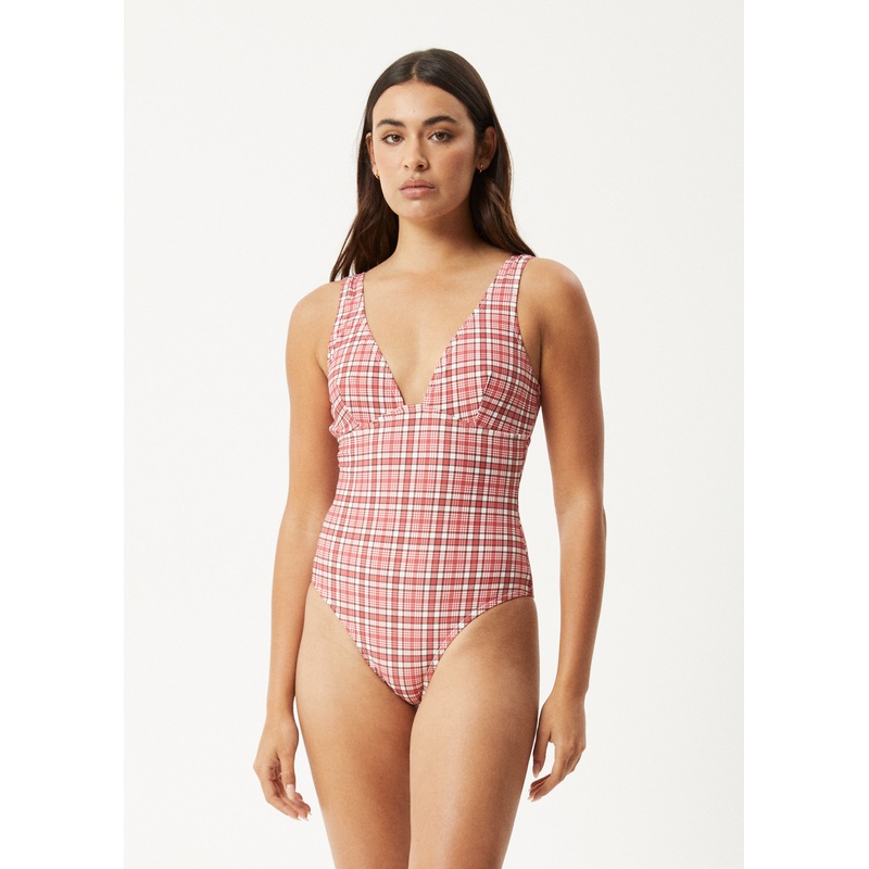 AFENDS Womens Check Out – One Piece – Red Check