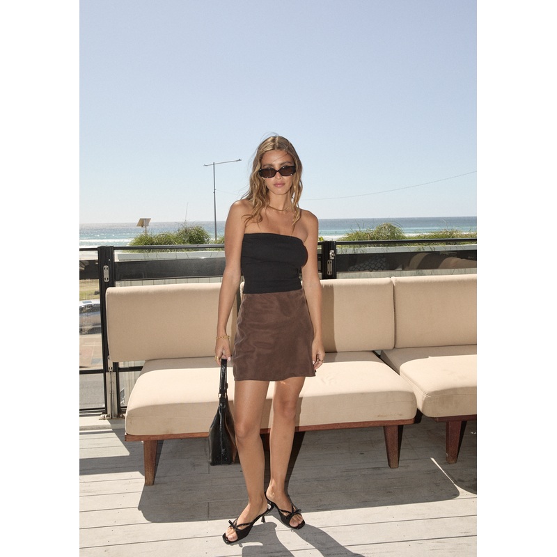 AFENDS Womens Gemma – Cupro Mini Skirt – Coffee