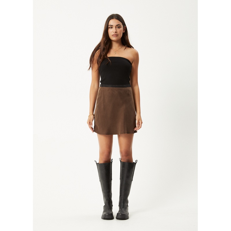 AFENDS Womens Gemma – Cupro Mini Skirt – Coffee