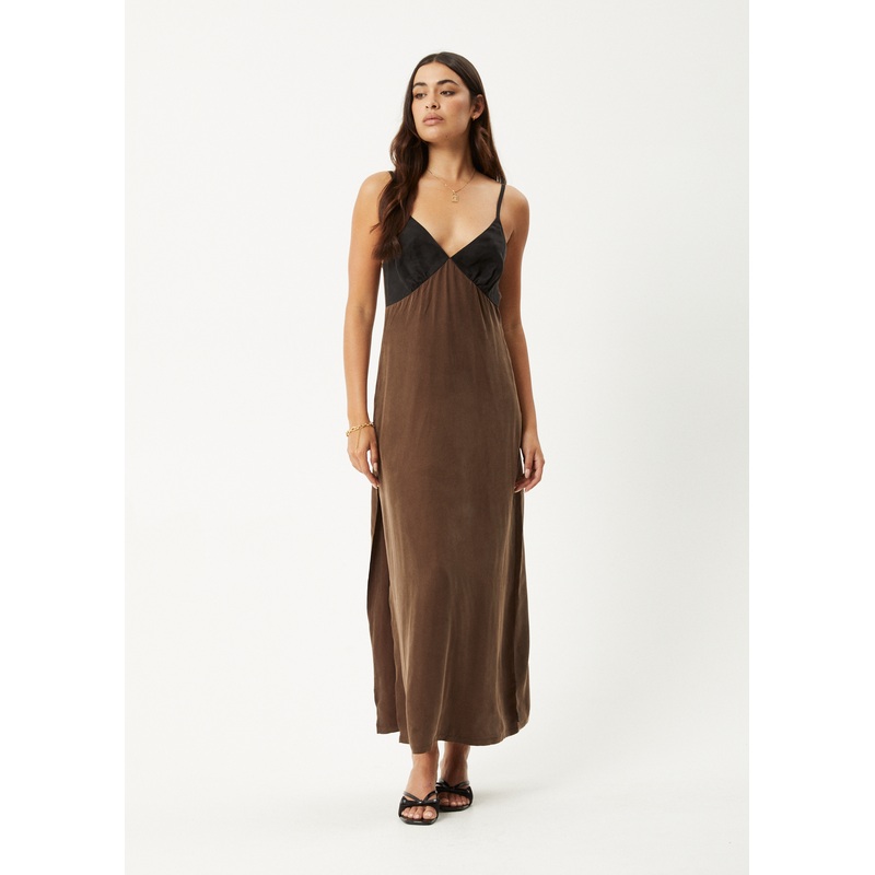 AFENDS Womens Giselle – Cupro Maxi Dress – Coffee