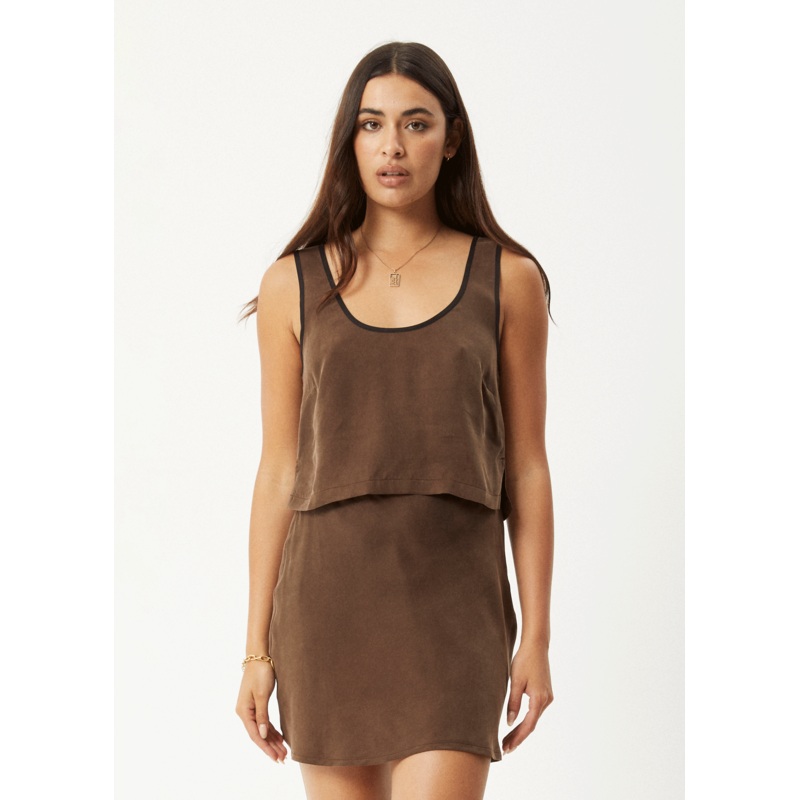 AFENDS Womens Giselle – Cupro Tank – Coffee