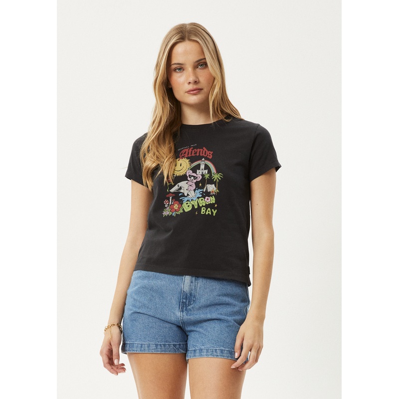 AFENDS Womens Greetings – Regular Tee – Stone Black