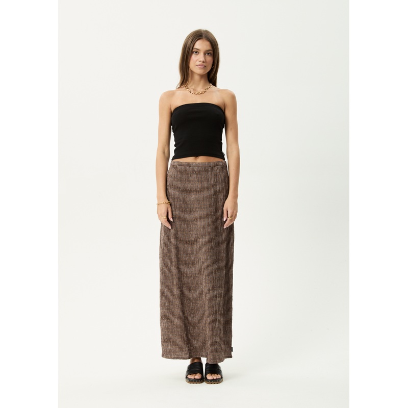 AFENDS Womens Hometown – Seersucker Maxi Skirt – Coffee