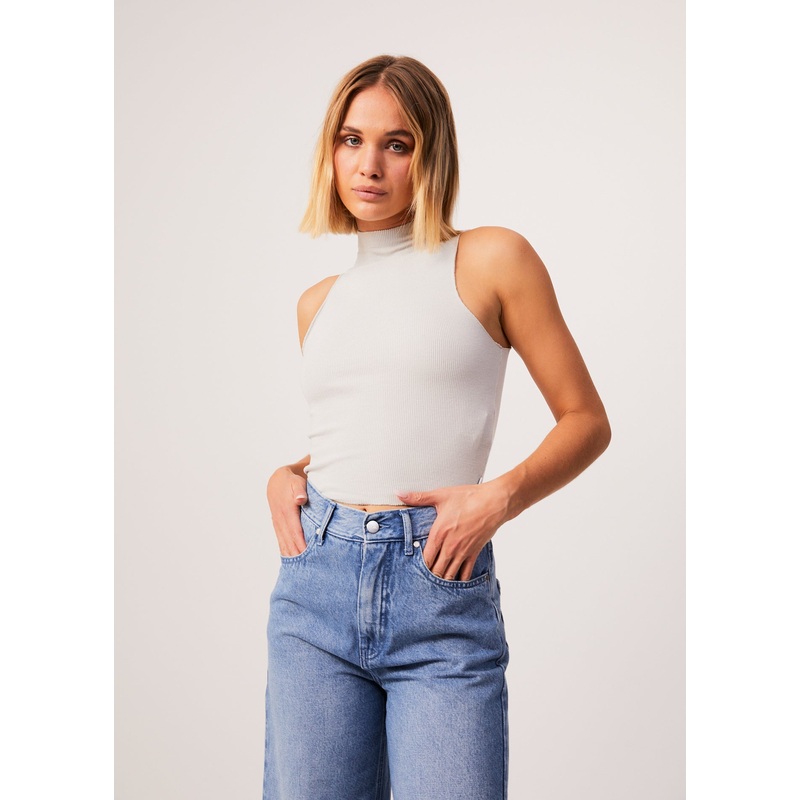 AFENDS Womens Iconic – Rib High Neck Tank – Smoke