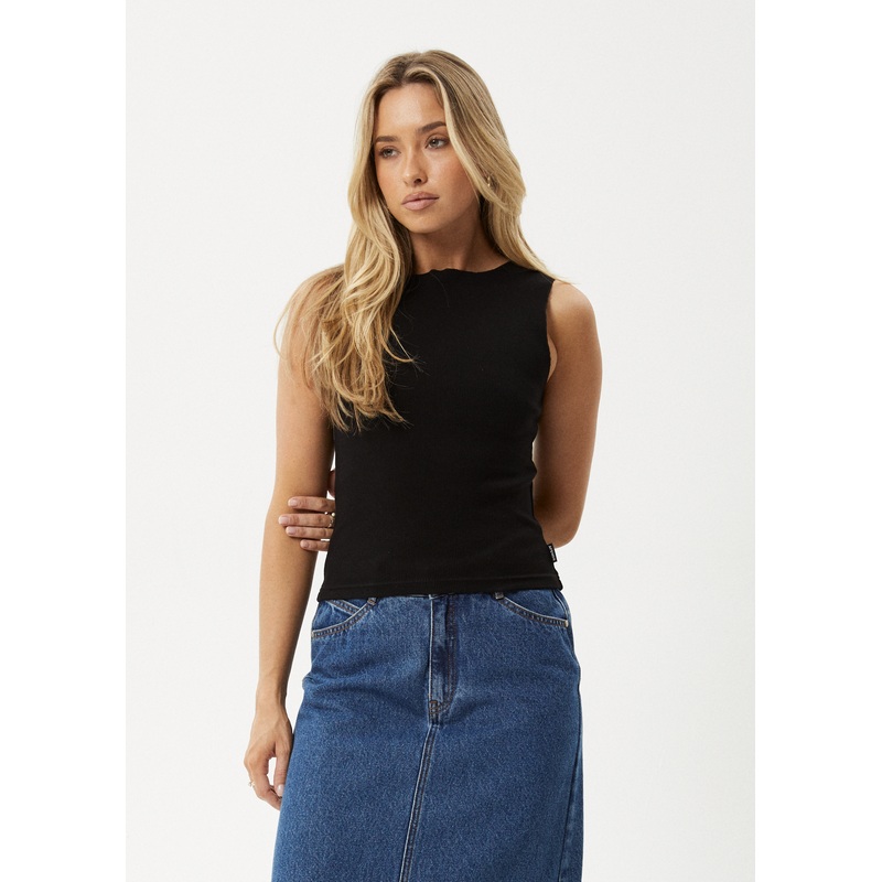 AFENDS Womens Peony – Rib High Neck Tank – Black