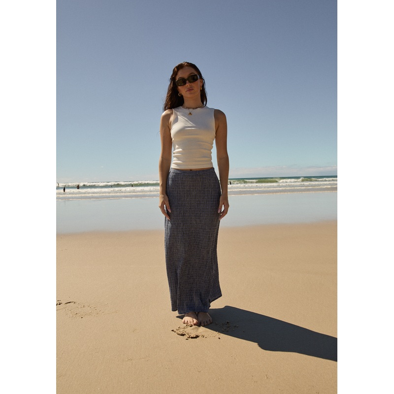 AFENDS Womens Shipwreck – Seersucker Maxi Skirt – Marlin