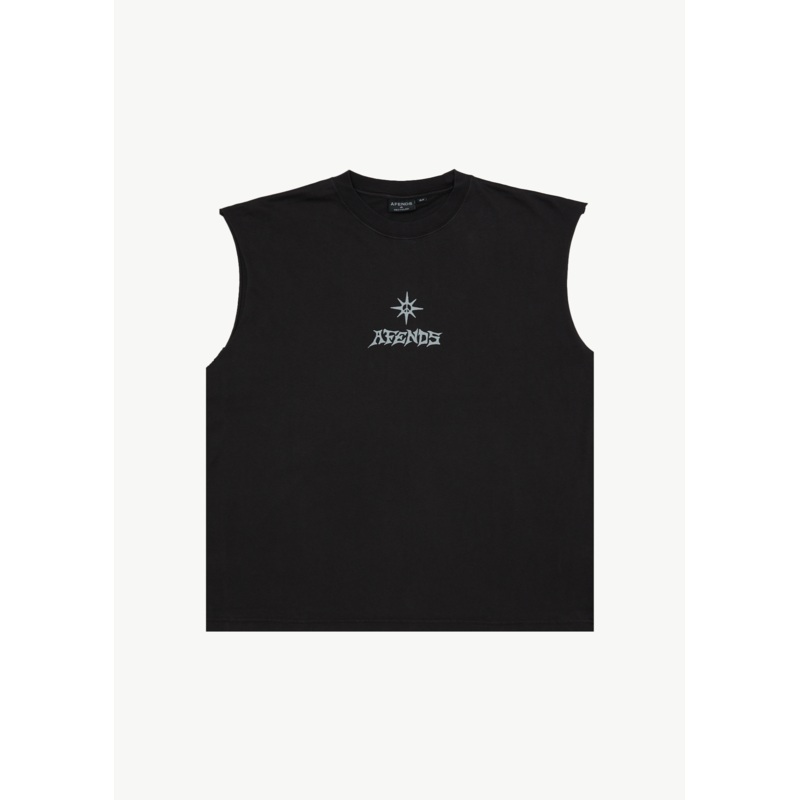 AFENDS Mens Peace Out – Sleeveless Tee – Stone Black