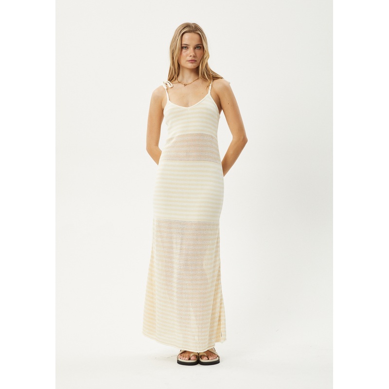 AFENDS Womens Claudia – Knit Maxi Dress – White / Sand