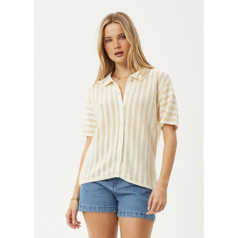 AFENDS Womens Claudia – Knit Shirt – White / Sand