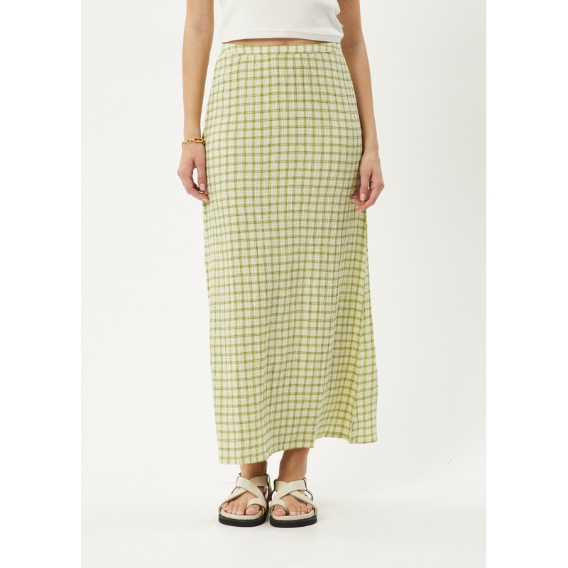 AFENDS Womens Darcy – Check Maxi Skirt – Lemongrass Check