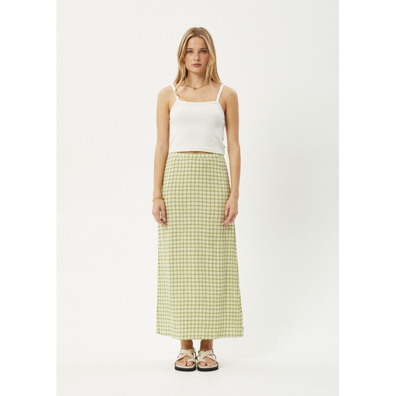 AFENDS Womens Darcy – Check Maxi Skirt – Lemongrass Check