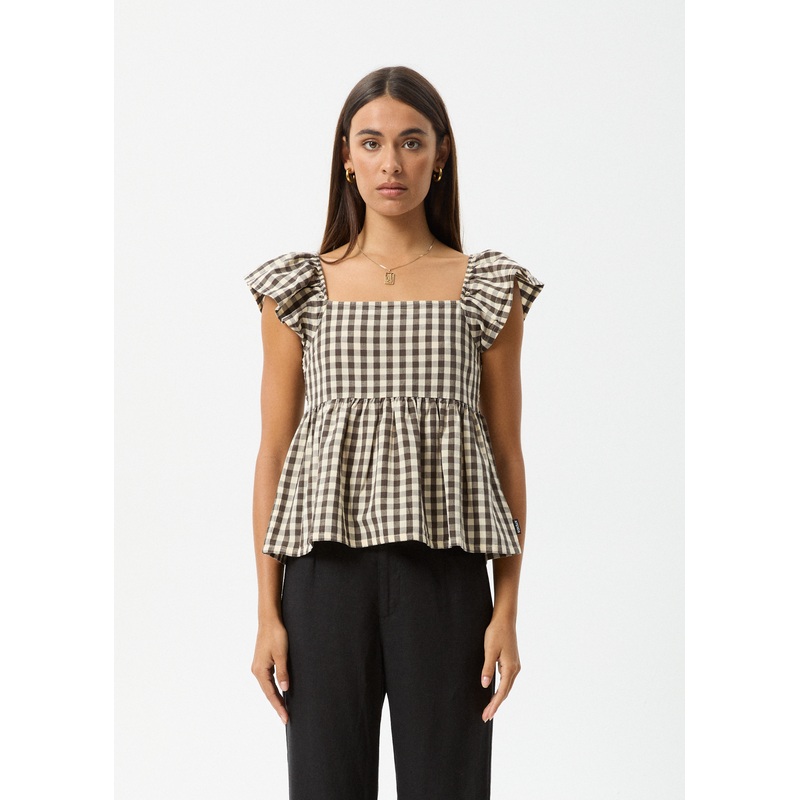 AFENDS Womens Gambet Check – Top – Black / Sand
