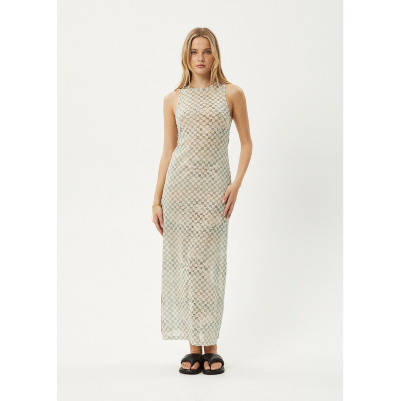 AFENDS Womens Glasshouse – Sheer Maxi Dress – Sand Checker