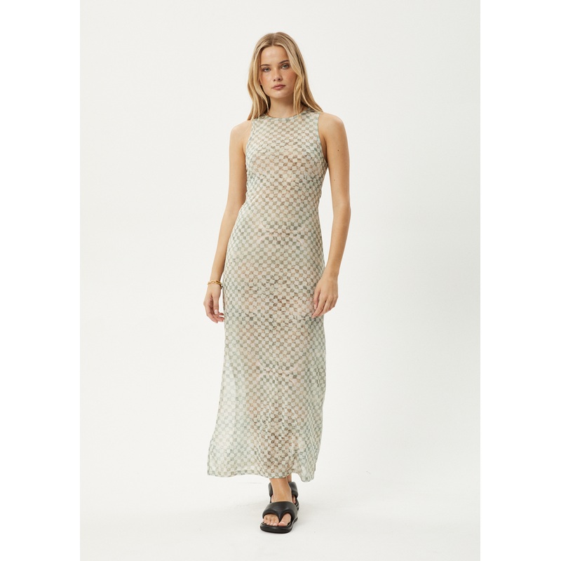 AFENDS Womens Glasshouse – Sheer Maxi Dress – Sand Checker