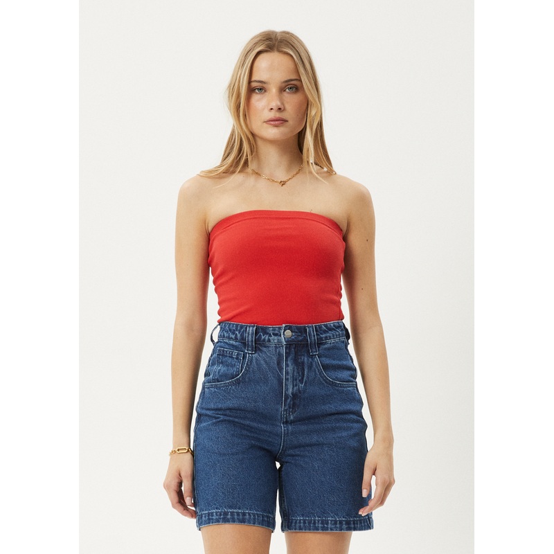 AFENDS Womens Jamie – Rib Tube Top – Tomato
