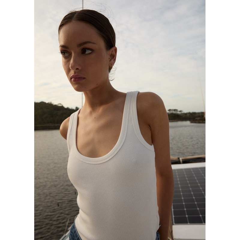 AFENDS Womens Layden – Rib Singlet – White