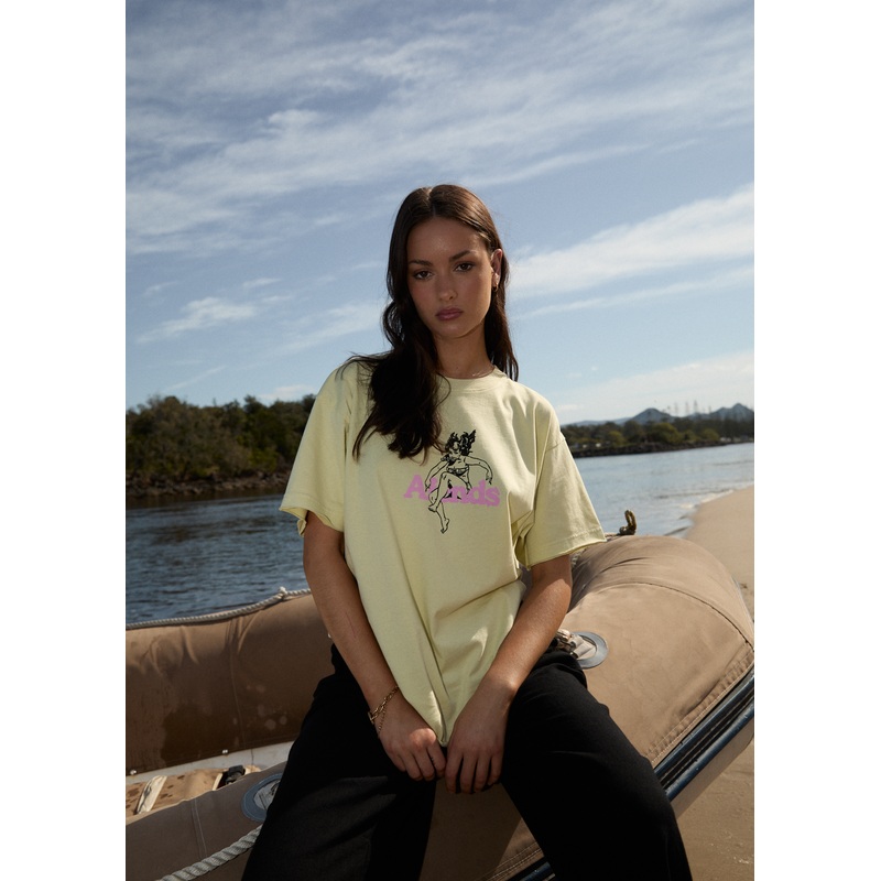 AFENDS Womens No Fury – Oversized Tee – Lemongrass