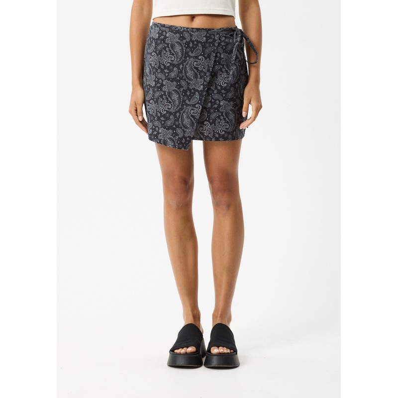 AFENDS Womens Paisley – Mini Wrap Skirt – Black